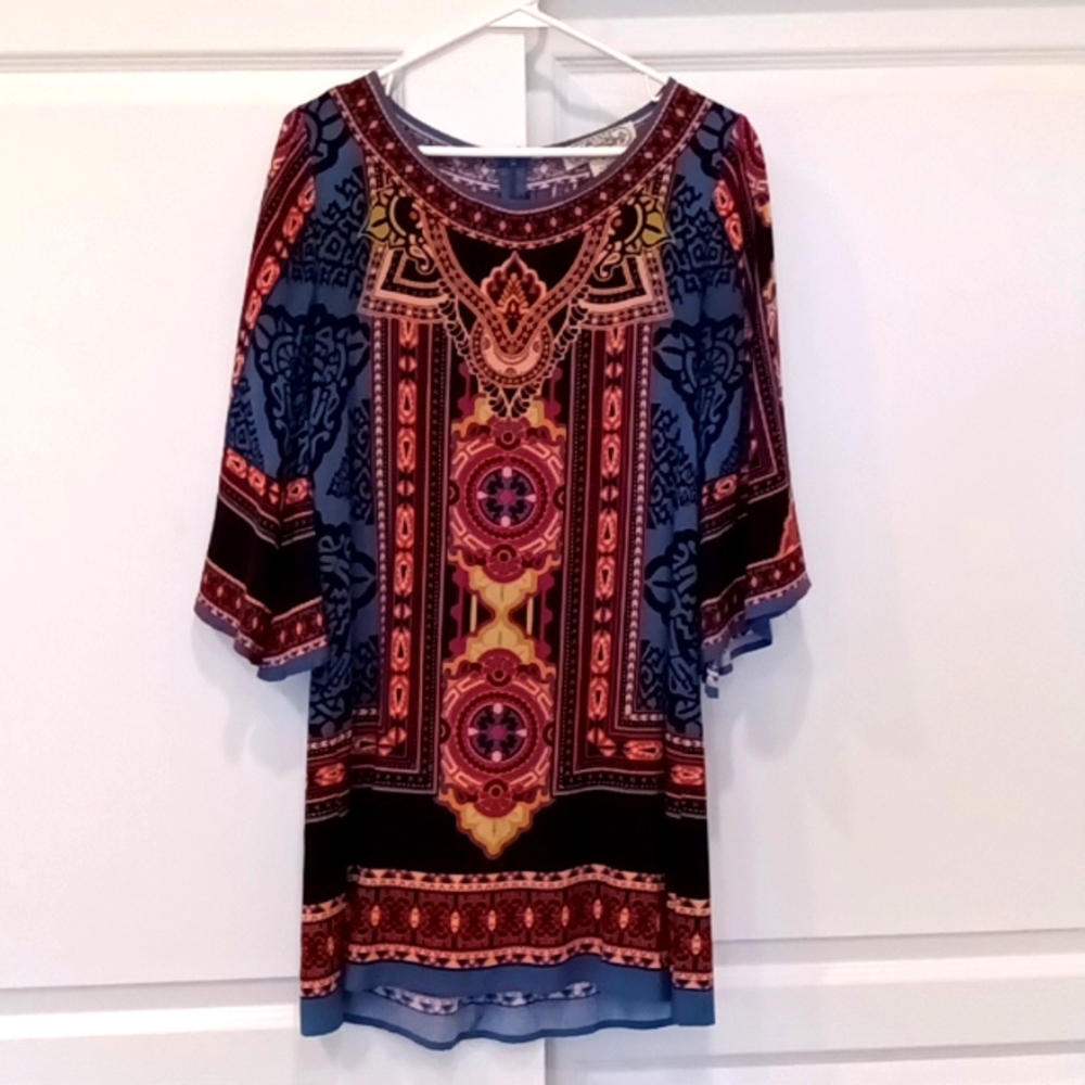 Women's medium Flying Tomato bohemian short flowy dress, multi colored